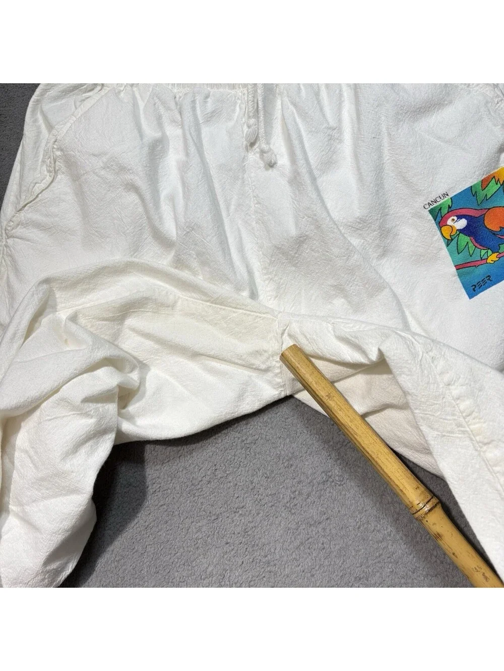 Vintage 90s PEER By Peter Mussfeld Cancun Parrot Cotton Pants Mens S White Beach